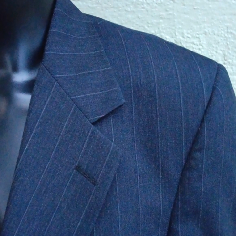 DONCASTER EXCLUSIVE MEN"S VINTAGE CHARCOAL GREY PIN STRIPED LUXURY BLAZER (USA)